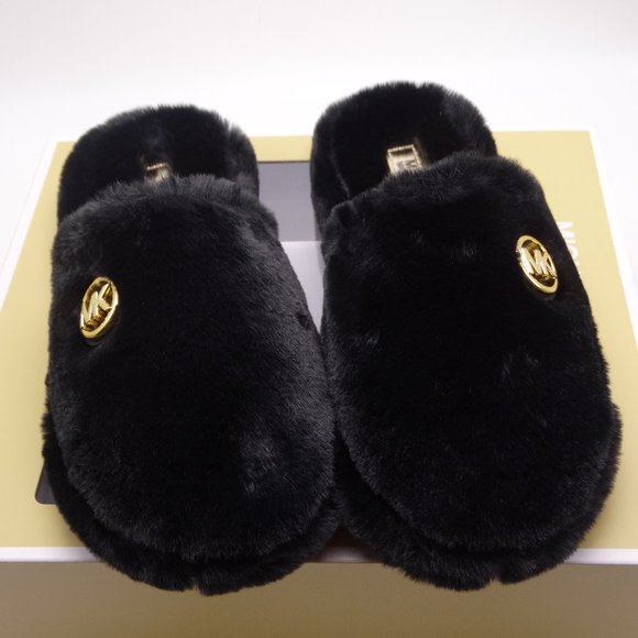 Michael Michael Kors Sherpa Black Slippers Sz 8 - Picture 2 of 6